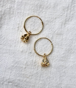 Solid Gold Crown Flower Dangle Hoops