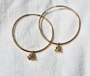 Solid Gold Crown Flower on GOLD FILLED Hoops (Dangle)