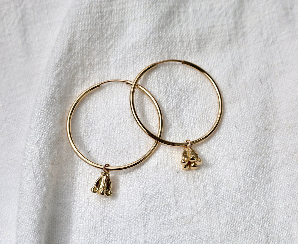 Solid Gold Crown Flower on GOLD FILLED Hoops (Dangle)