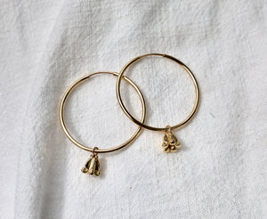 Solid Gold Crown Flower on GOLD FILLED Hoops (Dangle)