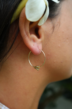 Solid Gold Crown Flower Floating Hoops