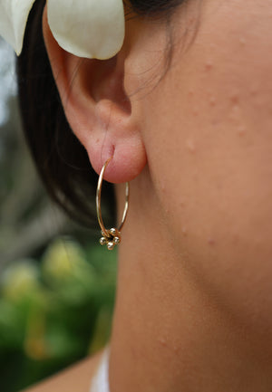 Solid Gold Crown Flower Floating Hoops