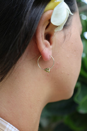 Solid Gold Crown Flower Floating Hoops