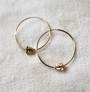 Solid Gold Crown Flower Floating Hoops