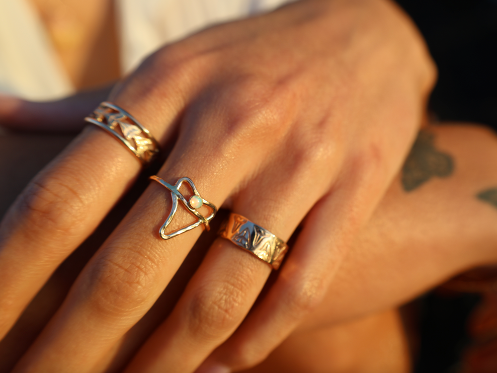 Opal Shark Tooth Outline Ring