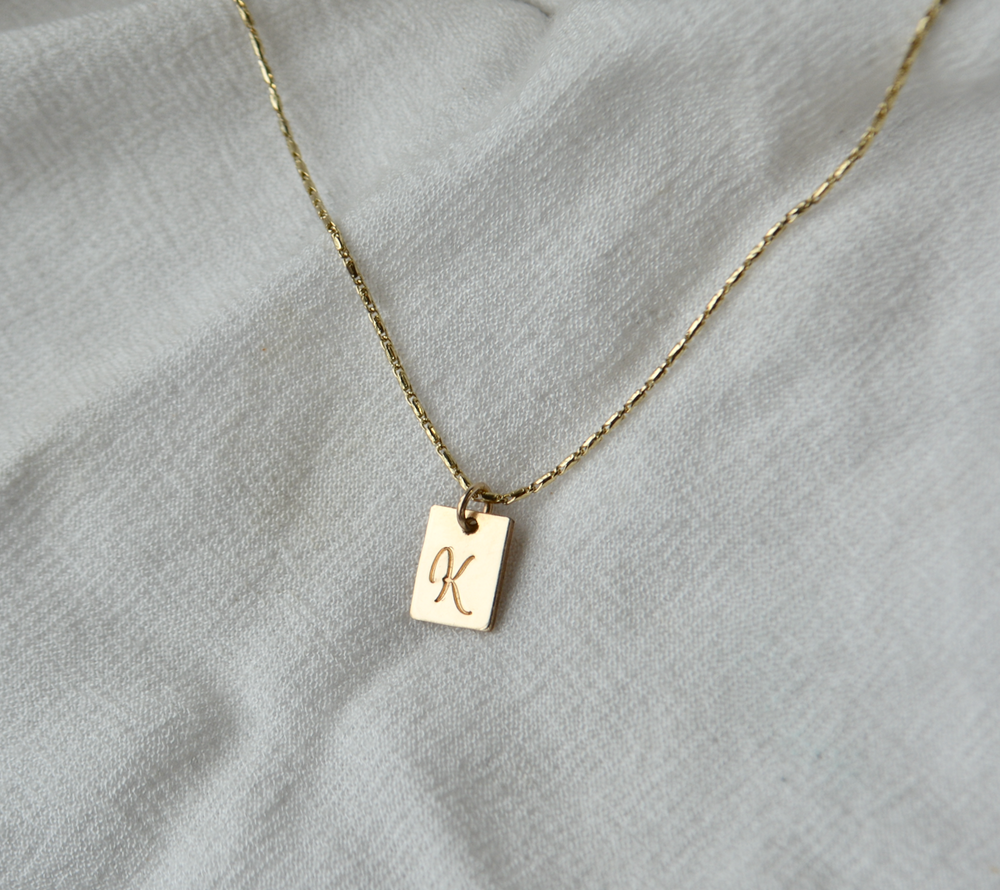 14k gold online square initial necklace