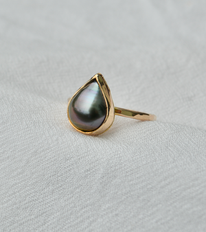 Bezeled Tahitian Teardrop Ring