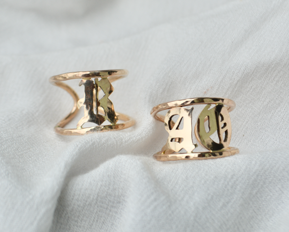 Old English Initial Cuff Ring