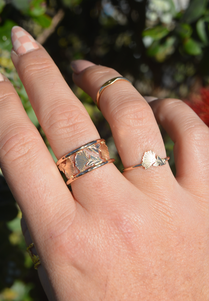 
            
                Load image into Gallery viewer, Triple Lehua Cuff Ring
            
        