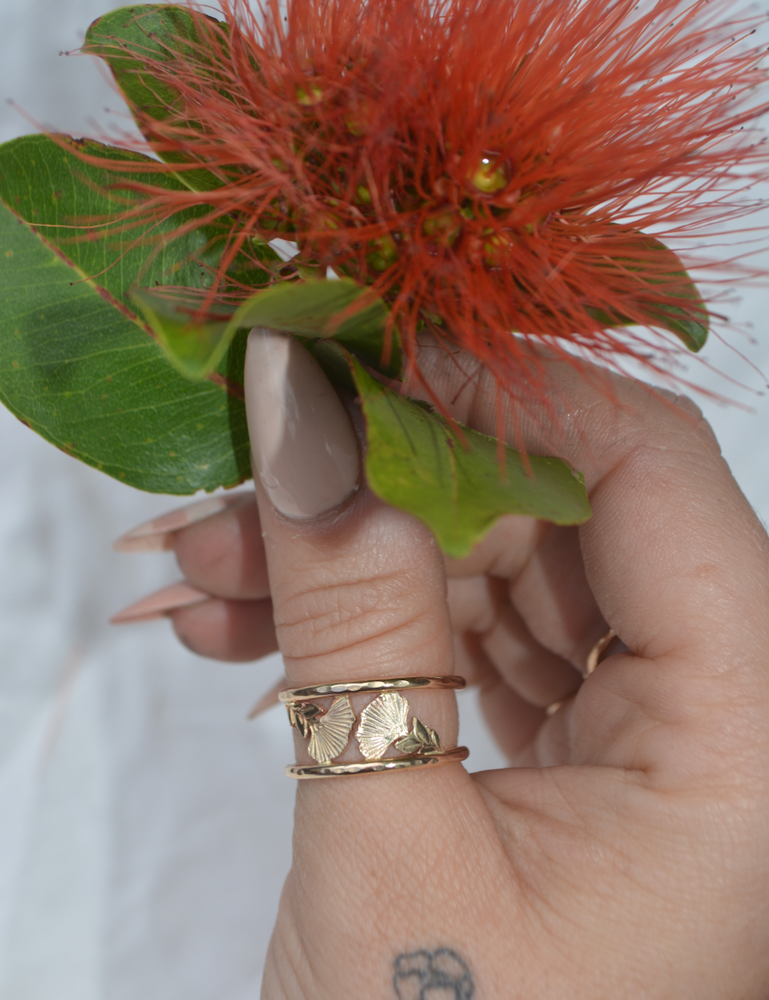 
            
                Load image into Gallery viewer, Double Lehua Cuff Ring
            
        